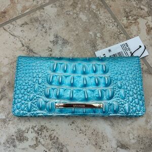 New Brahmin Ady Dusty Blue Melbourne Slim Bifold Genuine Leather  Snap Wallet